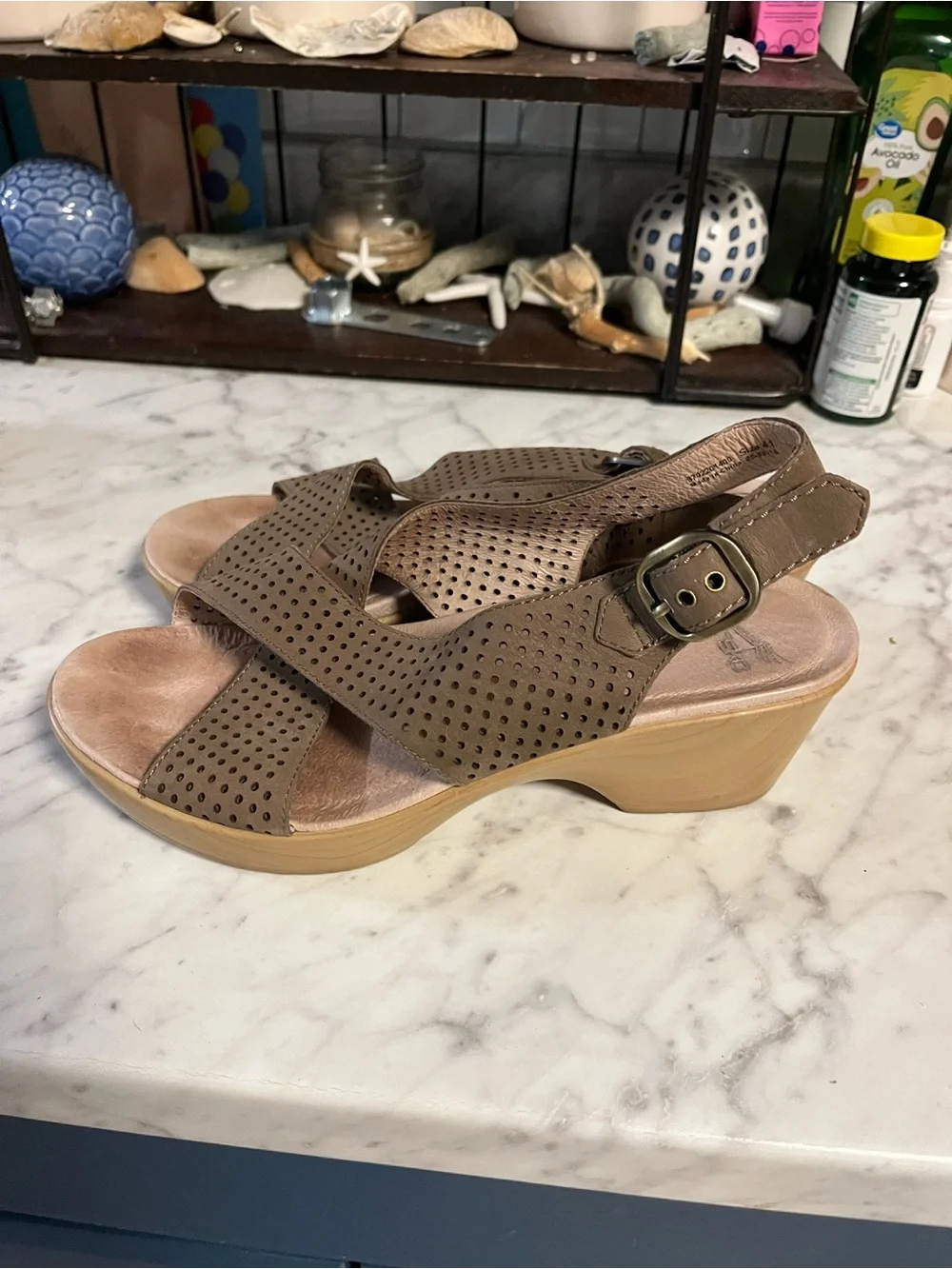 Dansko Brown Perforated Leather Wedge Sandals